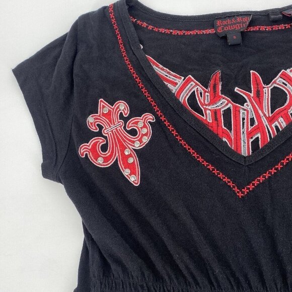 Rock & Roll Cowgirl Size Small Dress Black Red Embroidered Y2K Punk Grunge Retro - Picture 4 of 12